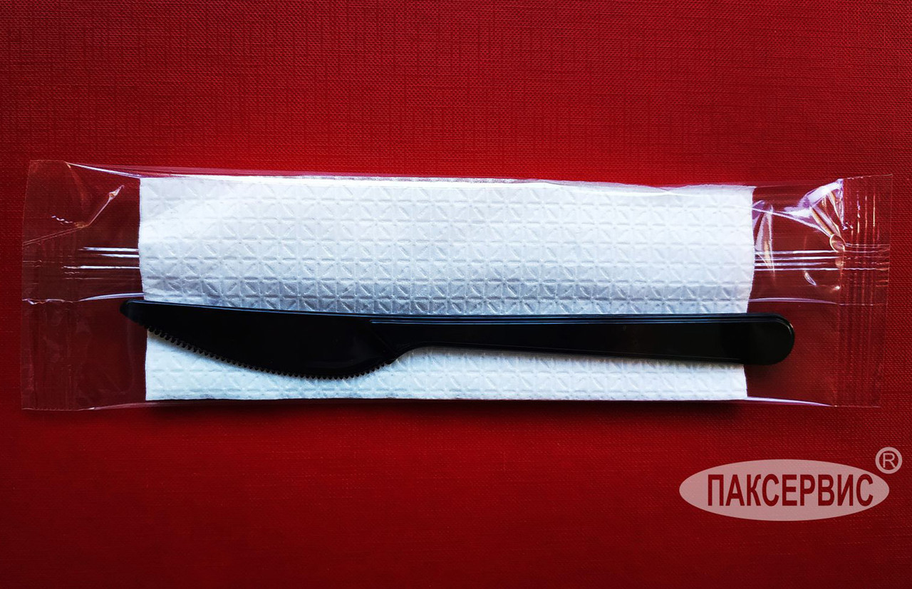 Нож столовый одноразовый "Премиум", 180мм, черный, в индивидуальной упаковке