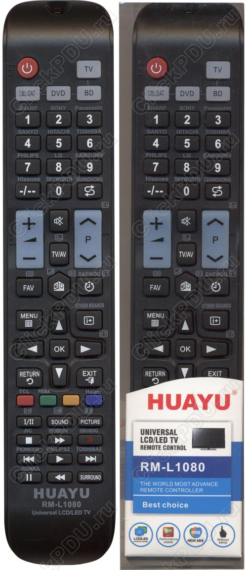 Пульт телевизионный Huayu для Samsung RM-L1080 4 в 1 УНИВЕРСАЛЬНЫЙ ДЛЯ LCD TV /DVD/SAT - фото 1 - id-p134109021