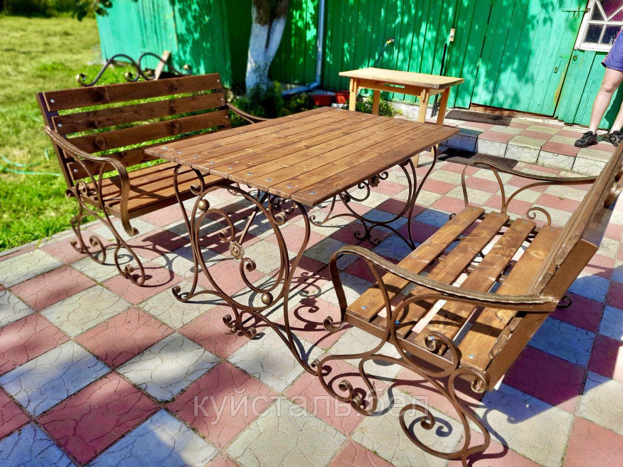 Кованая скамейка и стол. Садовый набор кованой мебели. - фото 1 - id-p134181832