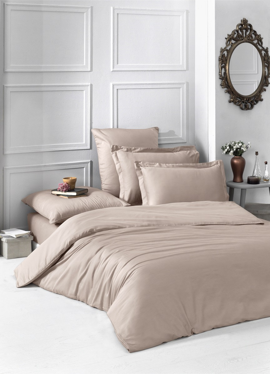 Постельное белье однотонное из сатина KARNA LOFT (Кофейный) евро арт. 2986