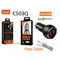 Автомобильное зарядное LDNIO C503Q + Type C кабель 2 USB 3A Black