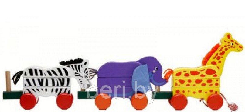 162 Детская игрушка "Паровозик с животными", развивающая деревянная игрушка, деревянная пирамидка - фото 3 - id-p134211148