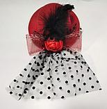 Шляпка с вуалью для волос, прически вуалетка Красный карнавальная красивая на заколках зажимах, фото 3