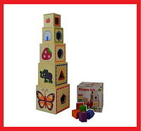 111 Деревянная пирамидка, детская игрушка "Кубики" Wooden Toys