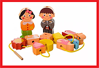 294 Шнуровка "Одевашки", 16 предметов, развивающая детская игрушка, деревянная игрушка