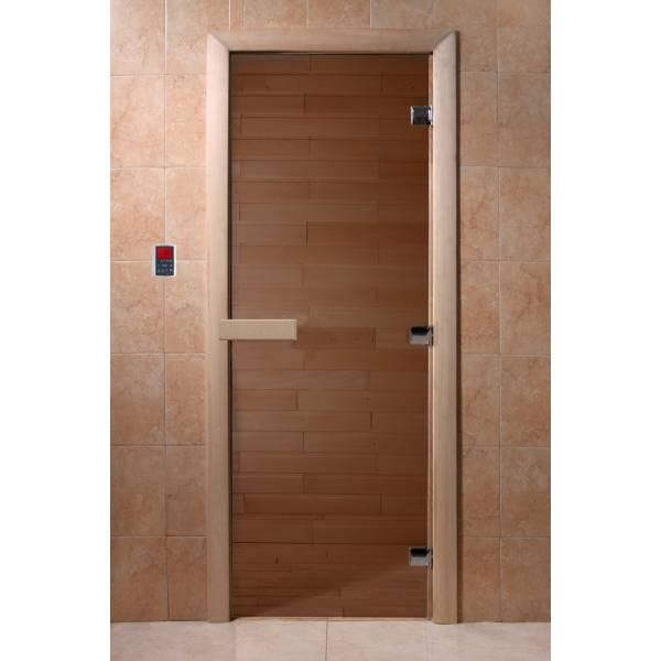 Дверь DoorWood 800*2000 (Бронза, стекло 8мм, 3 петли, коробка осина)