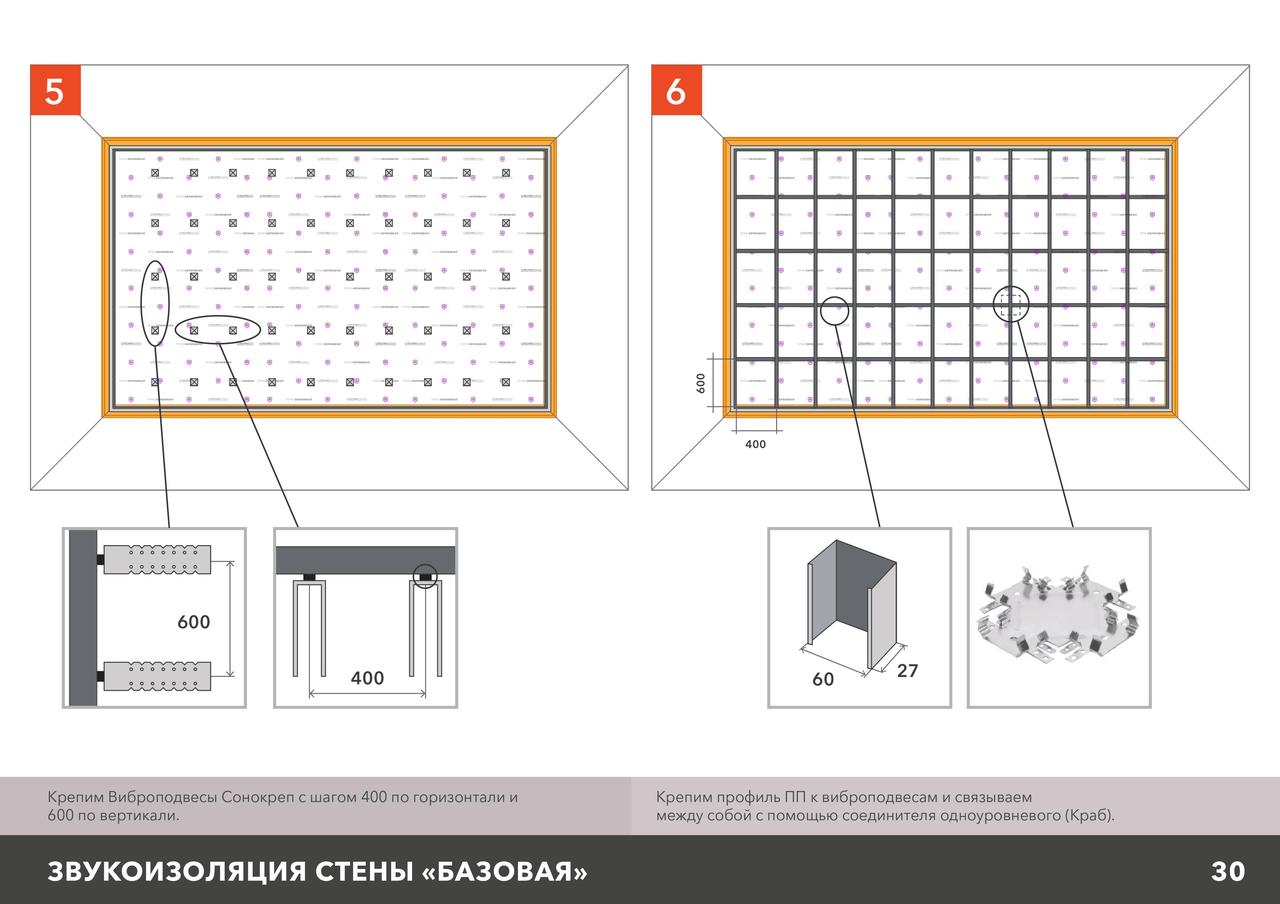 Каркасная система звукоизоляции стен «Базовая» толщина 65 мм - фото 6 - id-p119993889