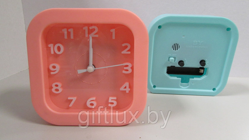 6604 Часы-будильник декоративные квадратные,12*4*12см розовый, фото 2