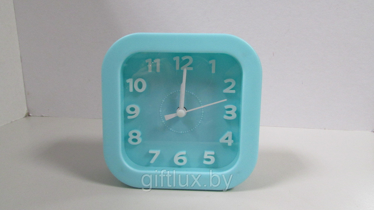 6604 Часы-будильник декоративные квадратные,12*4*12см голубой