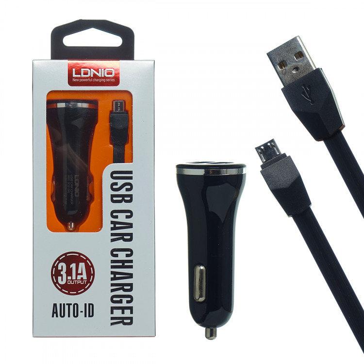 Автомобильное зарядное устройство LDNIO Dual USB + Lighting кабель (DL-C23) 3.1A