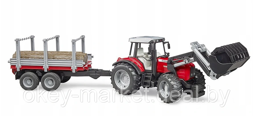 Игрушка Трактор Bruder Massey Ferguson c манипулятором и прицепом 02046 - фото 8 - id-p134332128