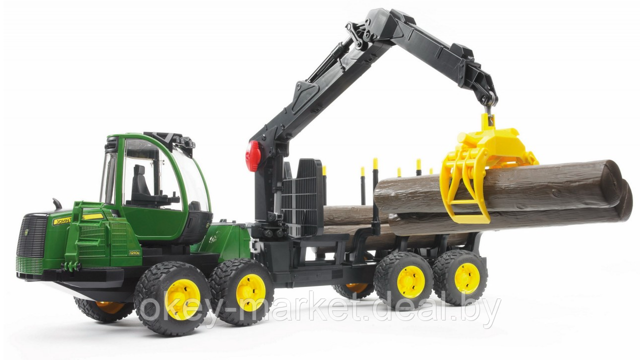 Игрушка Bruder Трактор John Deere 1210E с прицепом с манипулятором и брёвнами - фото 1 - id-p134333617