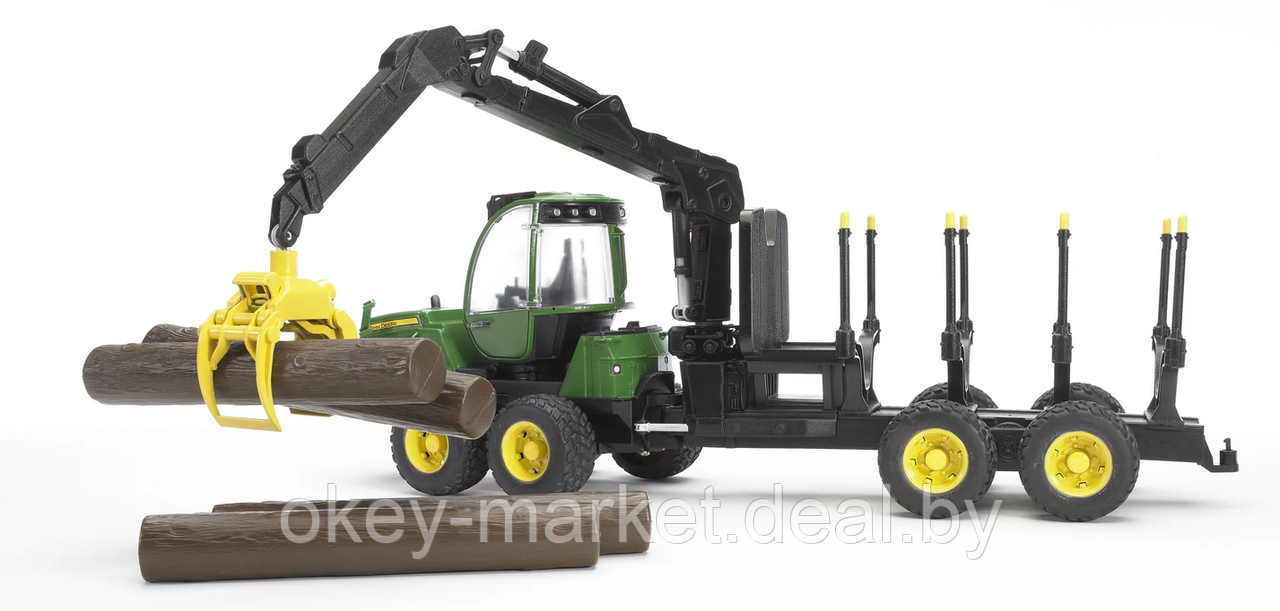 Игрушка Bruder Трактор John Deere 1210E с прицепом с манипулятором и брёвнами - фото 5 - id-p134333617