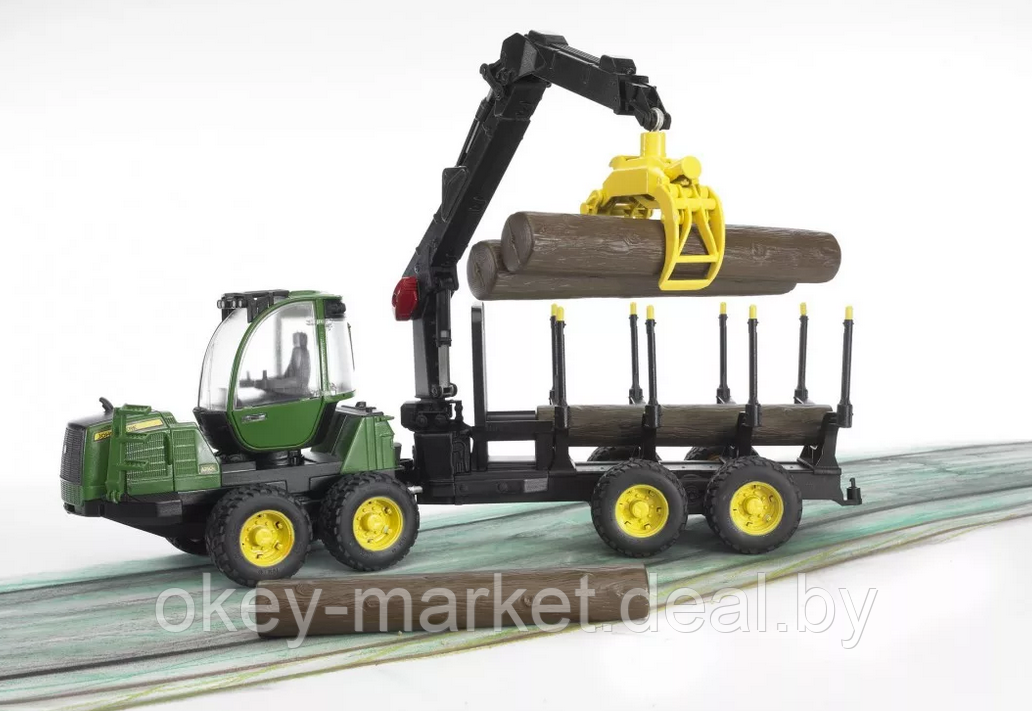 Игрушка Bruder Трактор John Deere 1210E с прицепом с манипулятором и брёвнами - фото 6 - id-p134333617