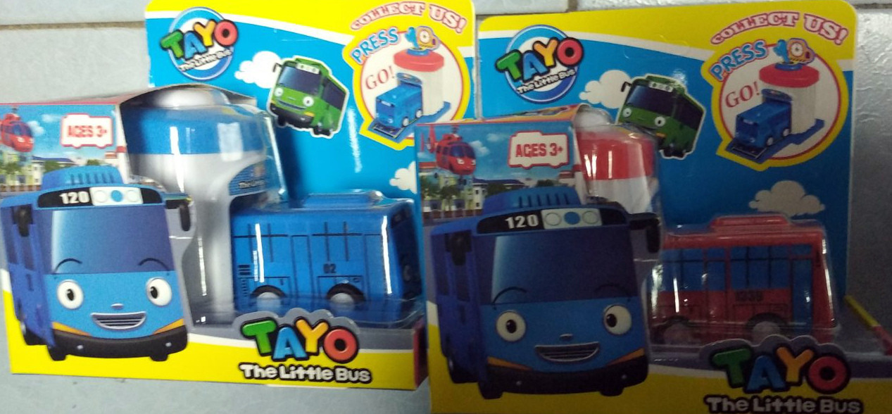 Игровой набор  автобусы Тайо tayo с гаражом и красный 2 шт