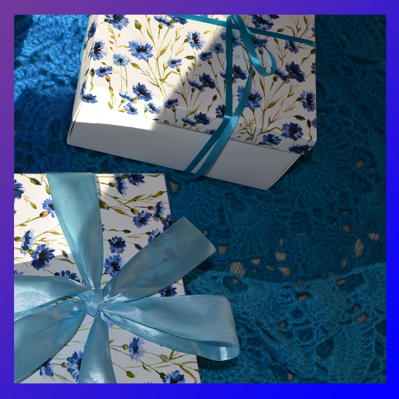 Косынка крючком ручной работы синяя теплая ажурная из полушерсти в подарок - фото 7 - id-p106477027
