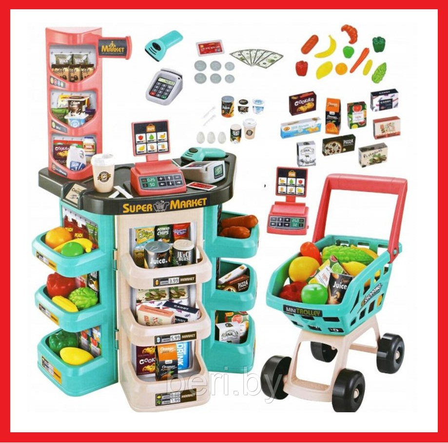 668-76 Игровой набор «Супермаркет с тележкой», свет, звук, 47 предметов - фото 2 - id-p134553906