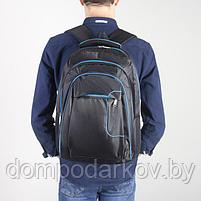 Рюкзак молодёжный, 2 отдела на молниях, наружный карман, 2 боковые сетки, усиленная спинка, цвет чёрный/синий, фото 2