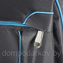 Рюкзак молодёжный, 2 отдела на молниях, наружный карман, 2 боковые сетки, усиленная спинка, цвет чёрный/синий, фото 3