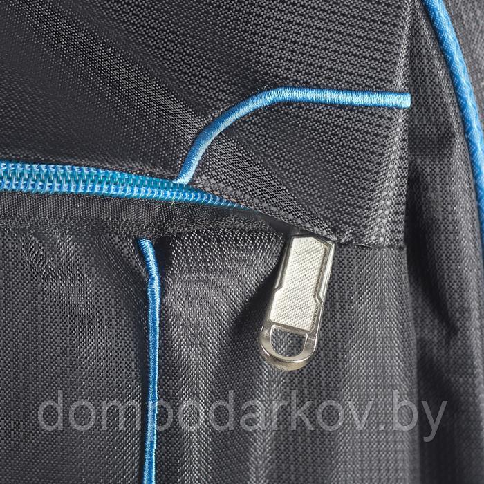 Рюкзак молодёжный, 2 отдела на молниях, наружный карман, 2 боковые сетки, усиленная спинка, цвет чёрный/синий - фото 3 - id-p134636561