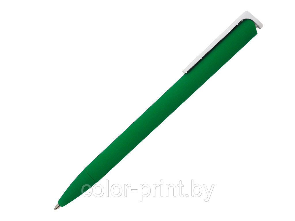 Ручка шариковая, пластик, софт тач, зеленый/белый, Click