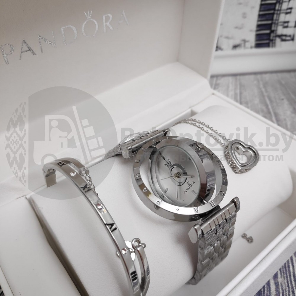 Подарочный набор Pandora (часы, подвеска-Сердце, браслет) Золото с черным циферблатом - фото 10 - id-p134660316