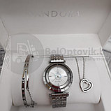 Подарочный набор Pandora (часы, подвеска-Сердце, браслет) Серебро с черным циферблатом, фото 9