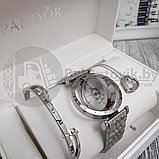 Подарочный набор Pandora (часы, подвеска-Сердце, браслет) Серебро с черным циферблатом, фото 10