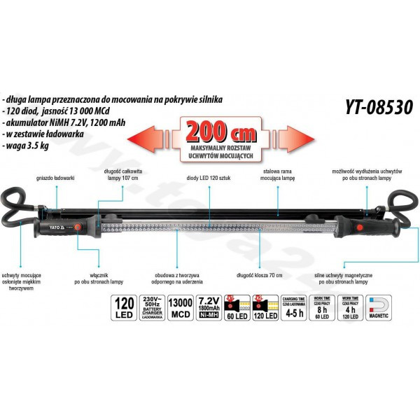 Фонарь светодиодный на капот Yato YT-08530