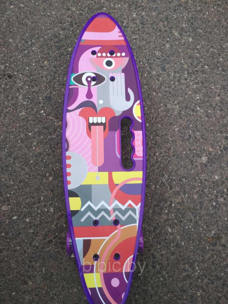 Пенни борд Penny board / скейт с принтом "Язык", светящимися колёсами и ручкой