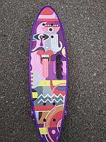 Пенни борд Penny board / скейт с принтом "Язык", светящимися колёсами и ручкой