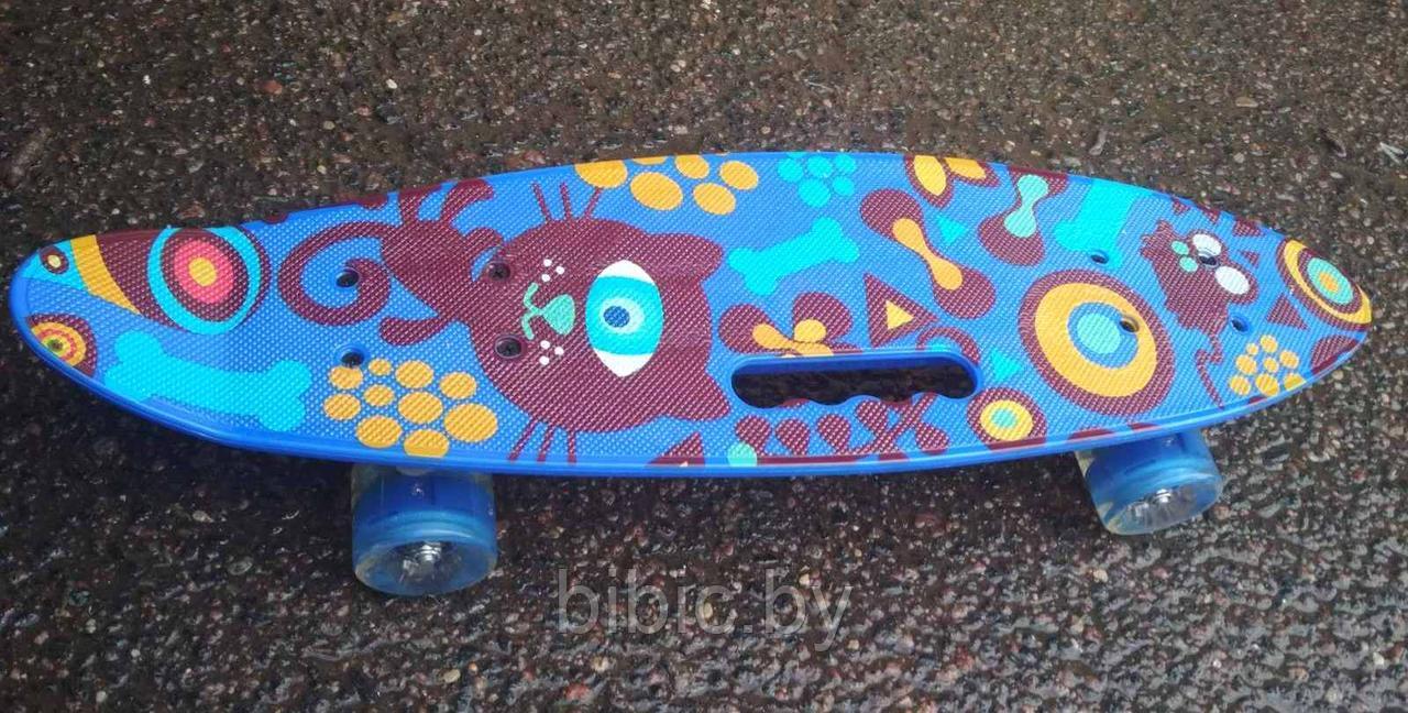 Пенни борд Penny board / скейт с принтом "Язык", светящимися колёсами и ручкой - фото 2 - id-p134715993