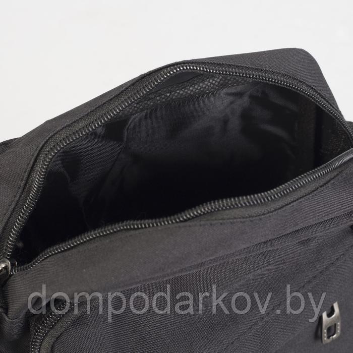 Планшет мужской, 2 отдела на молниях, наружный карман, регулируемый ремень, цвет чёрный - фото 5 - id-p134744223