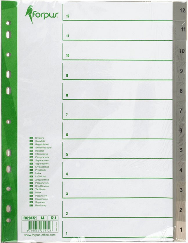 Разделители для папок-регистраторов пластиковые Forpus 12 л., индексы по цифрам (12-1) - фото 2 - id-p134756138