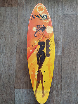 Пенниборд скейтборд со светящимися полиуретановыми колесами 60см и ручкой Penny board Fashion sport Оранжевый