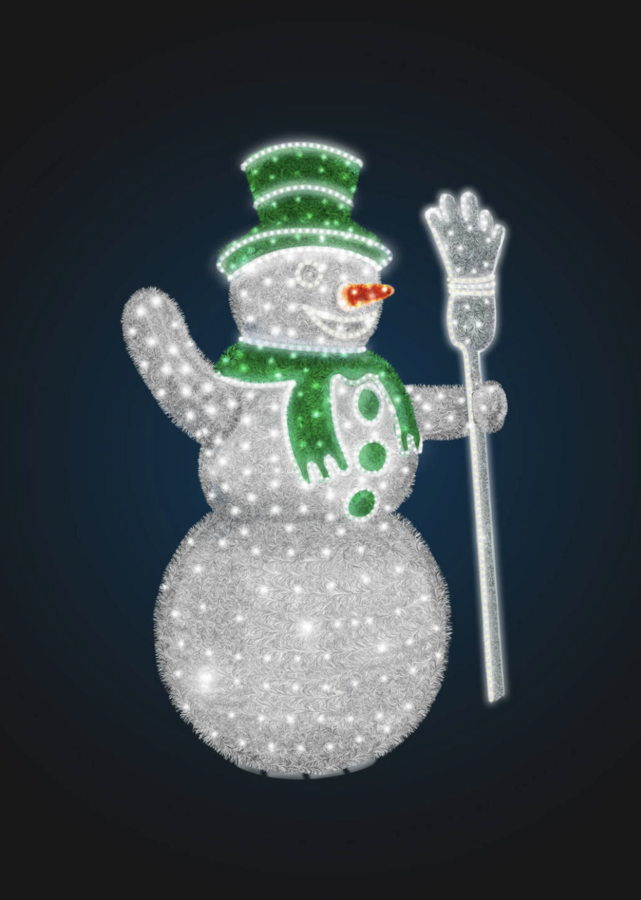 Световая фигура в мишуре "Снеговик с метлой" 2.1м