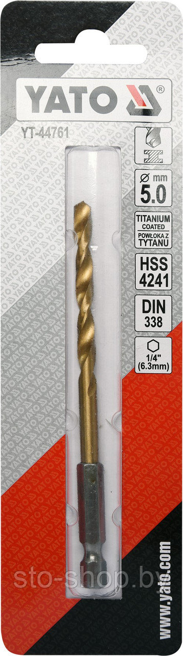 Сверло по металлу HSS-TiN 5,0мм с хвостовиком HEX YT-44761 - фото 3 - id-p134883597