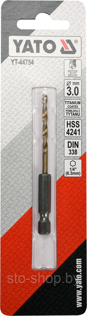 Сверло по металлу HSS-TiN 3,0мм с хвостовиком HEX YT-44754 - фото 3 - id-p134883647