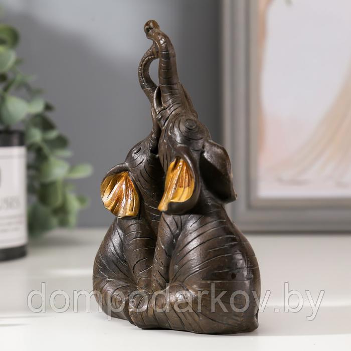 Сувенир полистоун "Два африканских коричневых слона" золотые ушки 13,5х5,5х9,5 см - фото 3 - id-p134924176