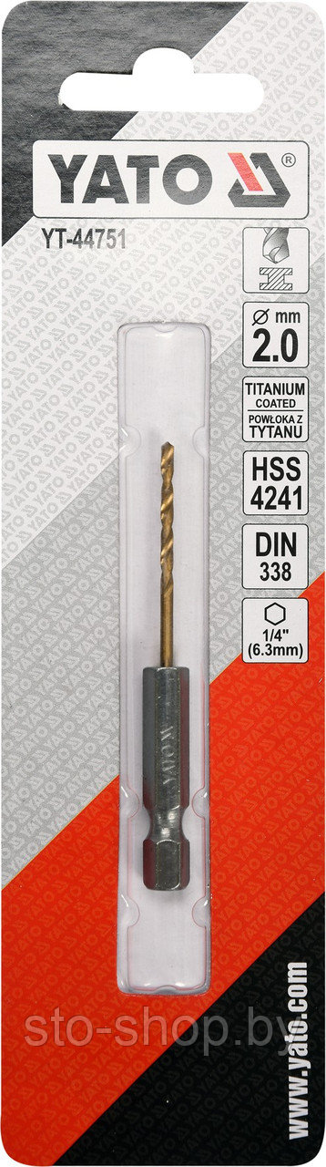 Сверло по металлу HSS-TiN 2,0мм с хвостовиком HEX YT-44751 - фото 3 - id-p134930671