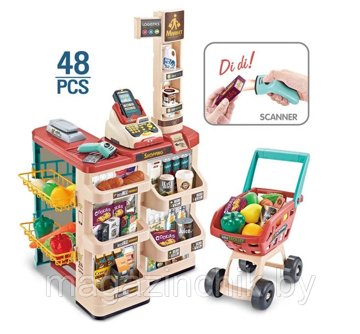 Игровой набор Супермаркет с тележкой 668-78, на батарейках, продукты, деньги - фото 1 - id-p134932209