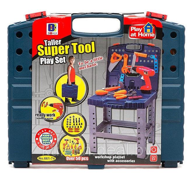 Детский игровой набор строительных инструментов арт. 661-74 Super Tool в чемоданчике с верстаком