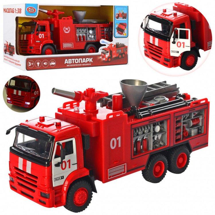 Пожарная металлическая машина "Автопарк" 9624 (свет, звук, вода)