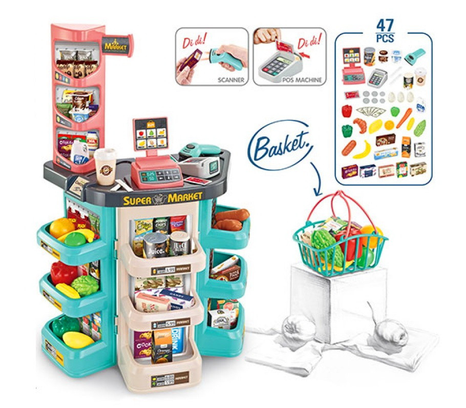 Детский игровой набор "Супермаркет с корзиной", свет, звук, 47 предметов, магазин 668-86