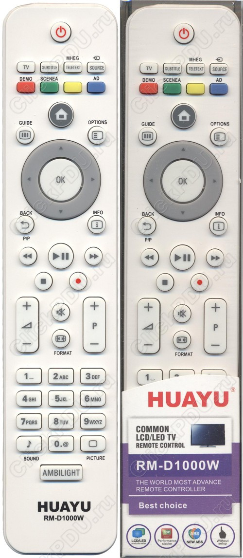 Пульт телевизионный Huayu для Philips RM-D1000W белый универсальный пульт - фото 1 - id-p135113301