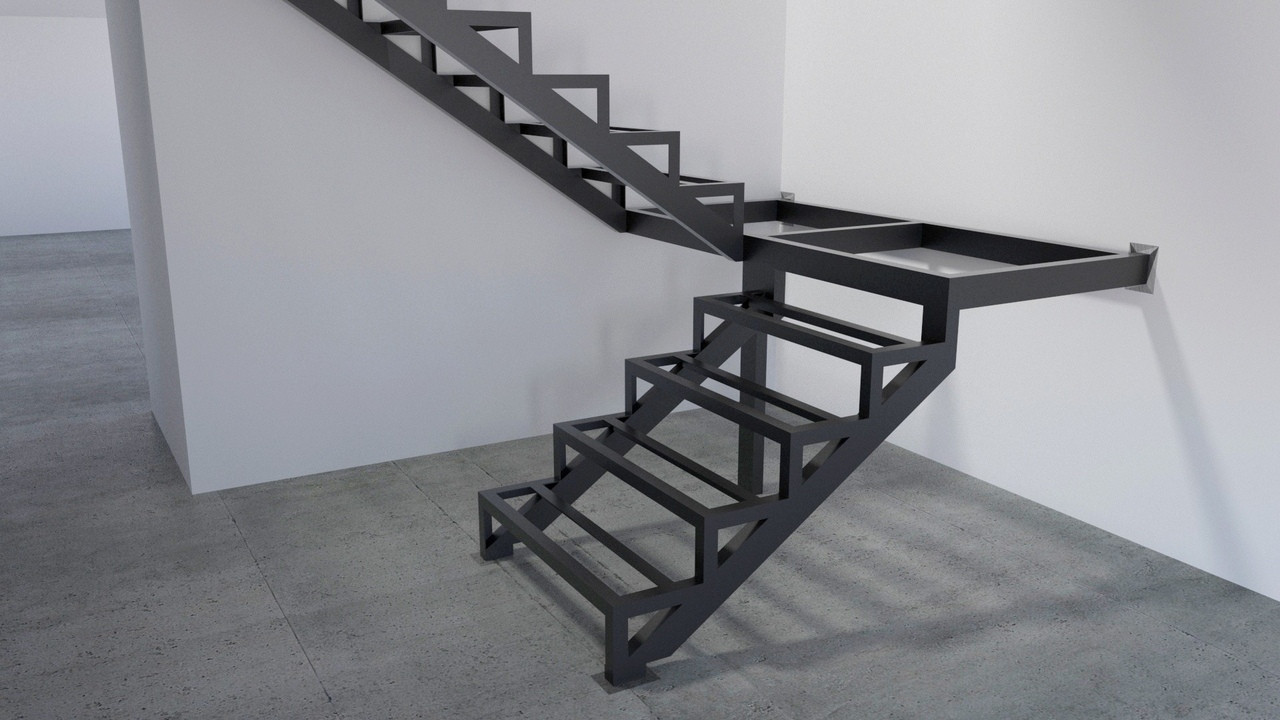 Каркас для лестницы с поворотной площадкой усиленный модель 142