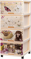 0403-18 DUNYA Комод пластиковый "Кукла" с рисунком, 4-х секционный,  красный, 98х50х40