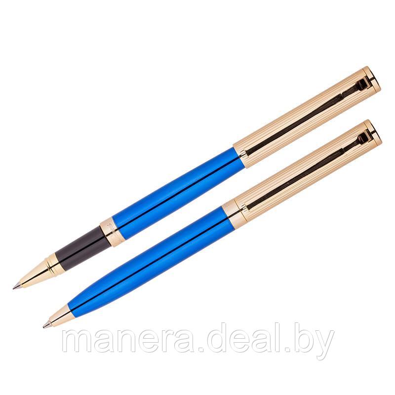 Набор подарочных ручек Delucci (ручка и роллер) синий/золото - фото 2 - id-p67823862