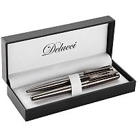 Набор Delucci "Mistico": ручка перьевая 0,8мм и ручка-роллер 0,6мм, черные, оруж. металл