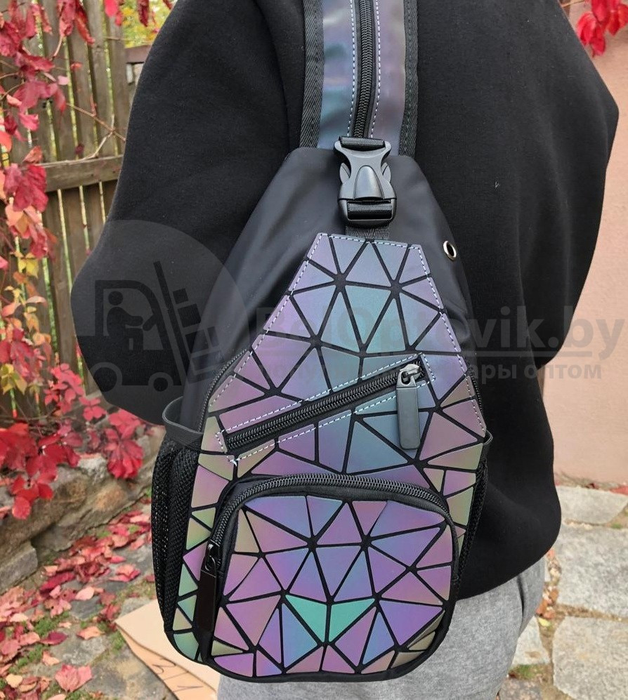 Светящийся рюкзак-сумка Хамелеон, светоотражающий неоновый мини рюкзак Геометрия - фото 3 - id-p135277440